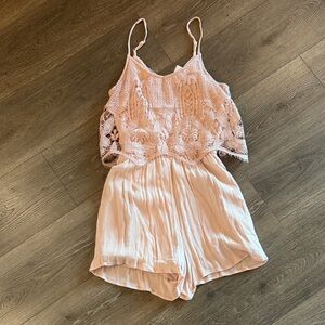 Pink Lace Overlay Romper